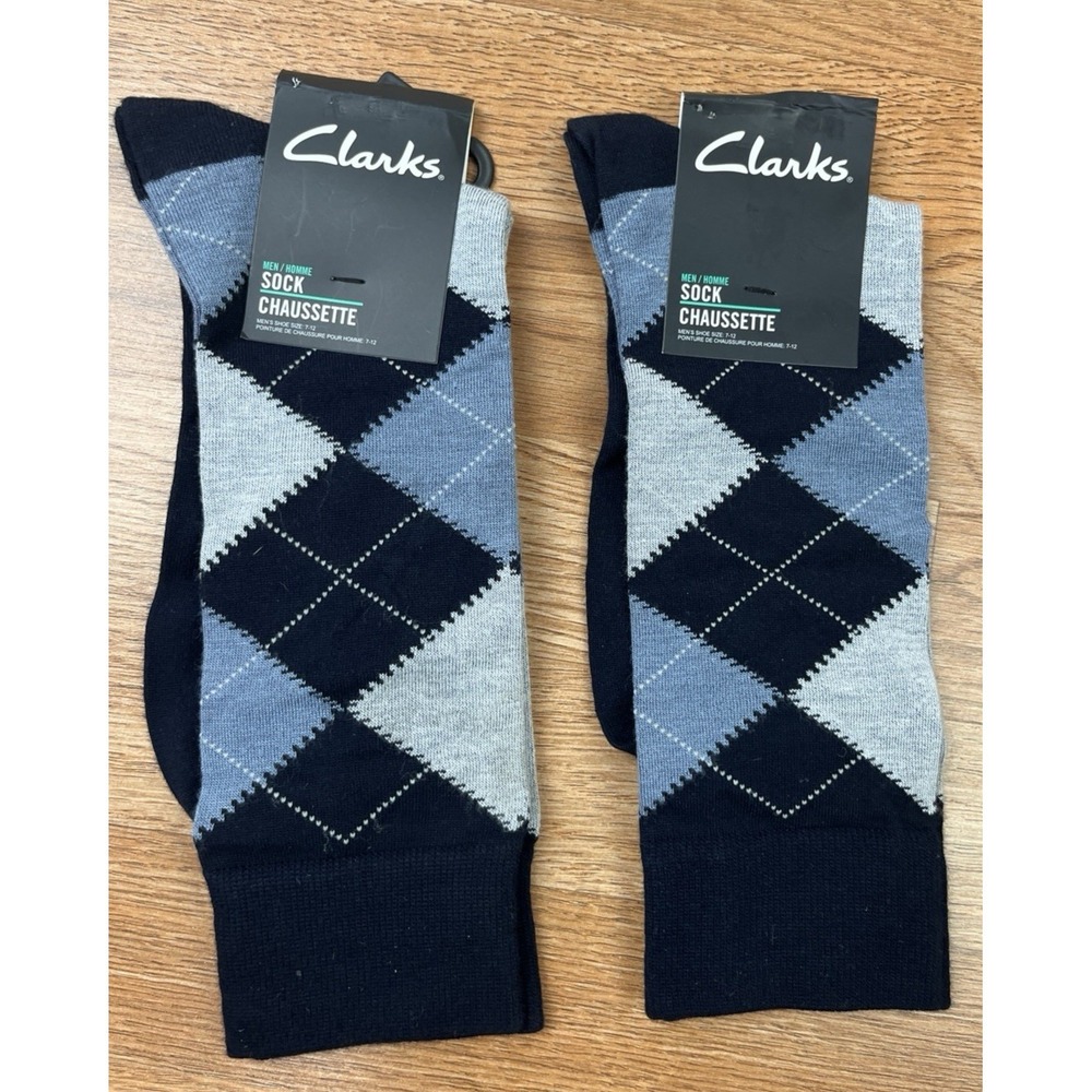 Lot of 2 Pairs of Clarks Men's Navy‎ Argyle Dress Socks Fits Shoe Size 7-12 NEW